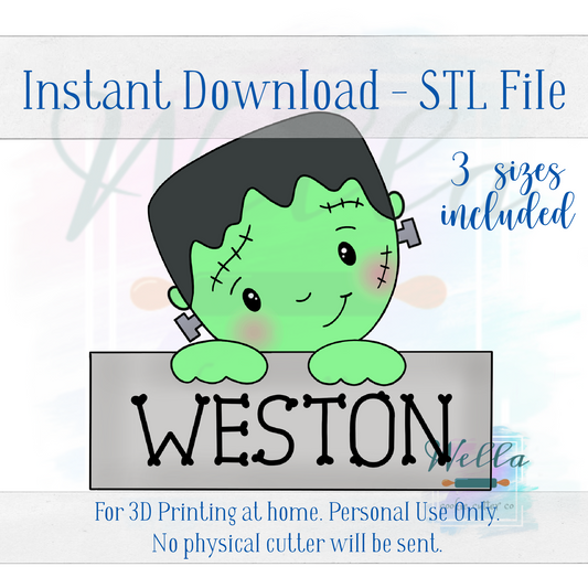 Digital STL File - Frankenstein Name Plaque Cookie Cutter - 2 Sizes: 3.5" & 4" - PNG File Included