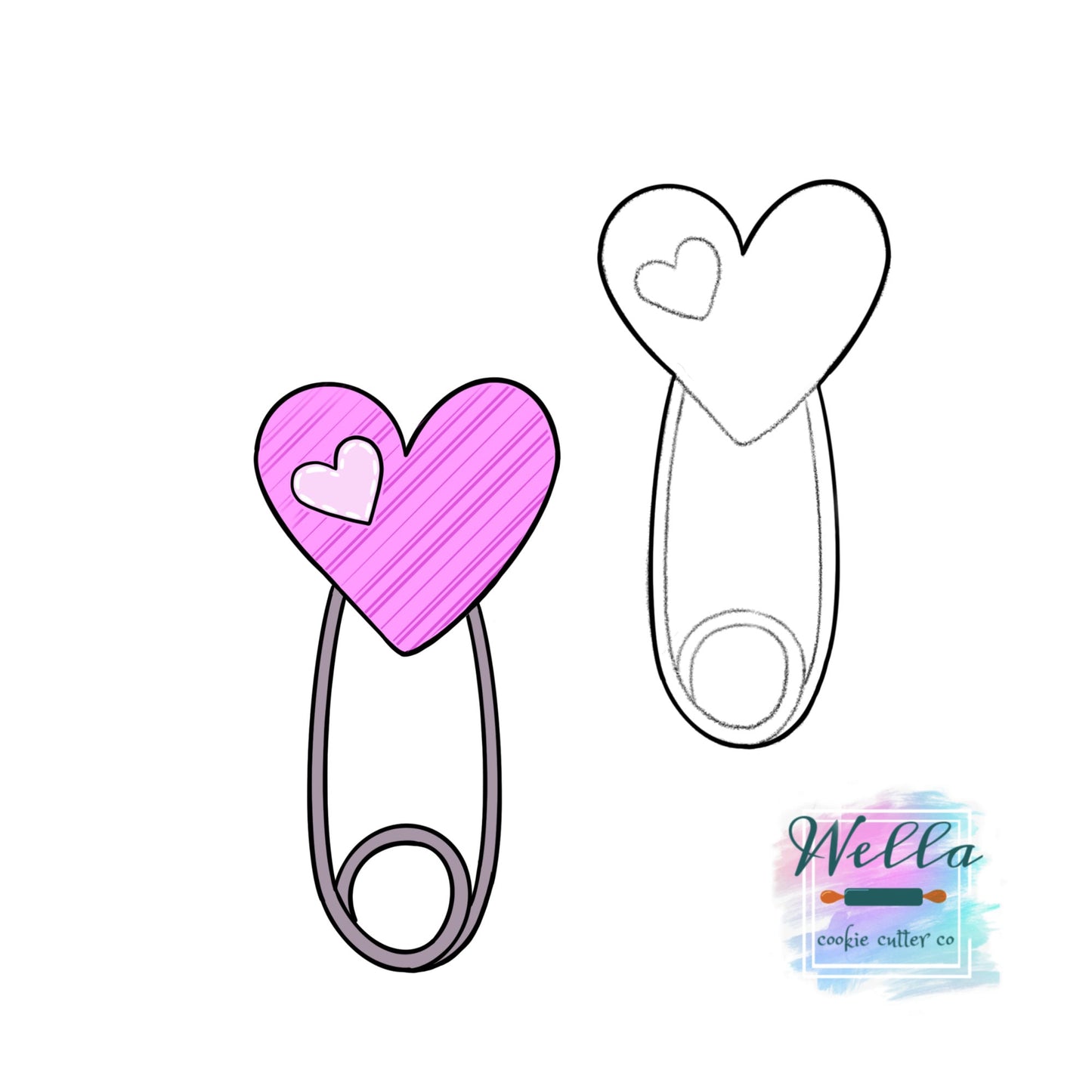Heart Baby Safety Pin Cookie Cutter