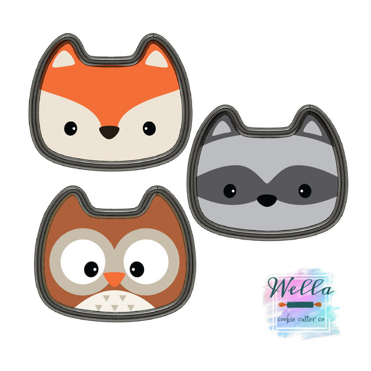 Woodland Animal Fox Racoon Face Cookie Cutter, Cat Face Cookie Cutter
