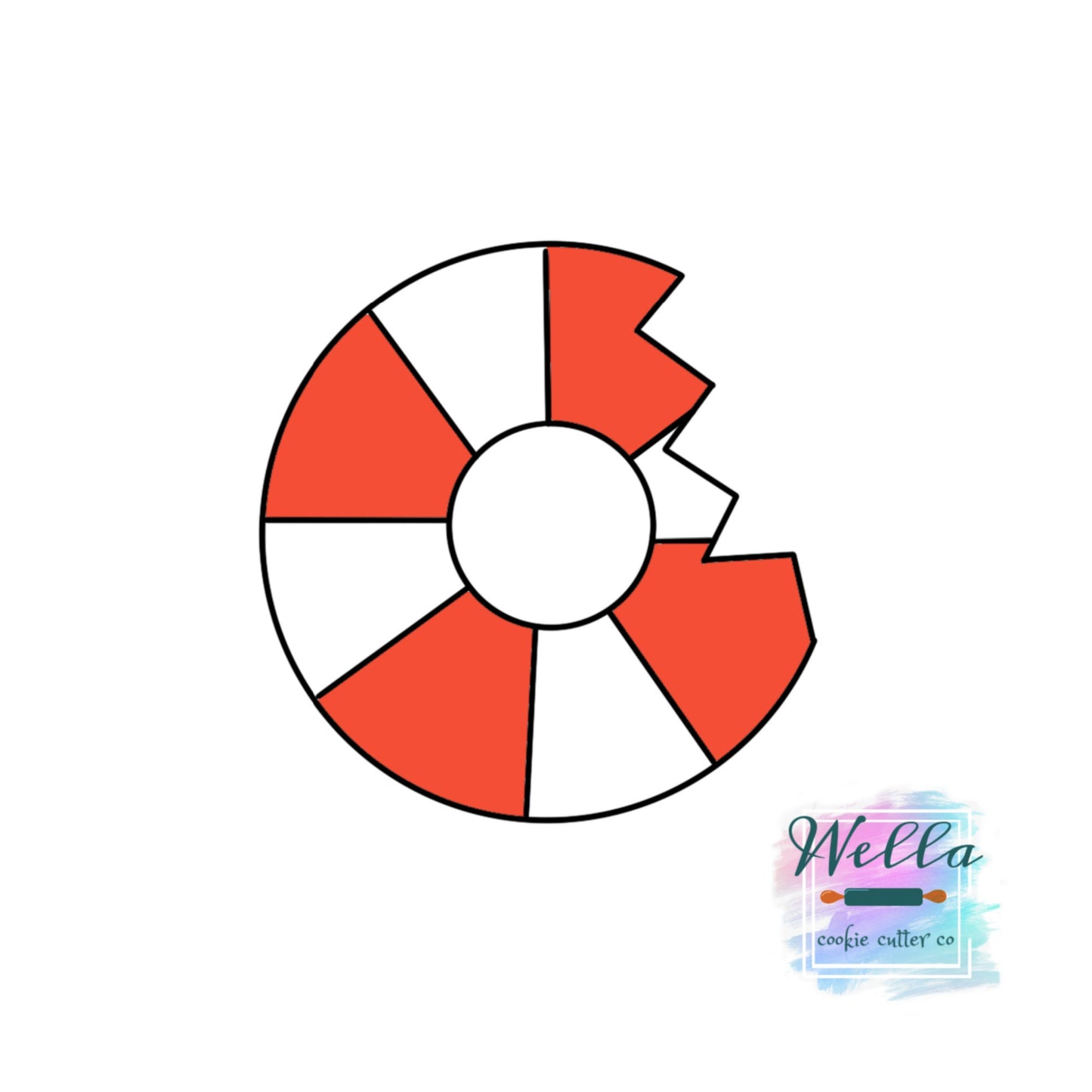 Life Preserver Shark Bite Cookie Cutter, Round - No cut out hole in middle