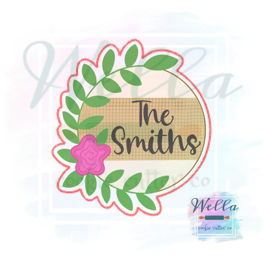 Floral Round Plaque Cookie Cutter, Circle with Greenery, Flowered Round Plaque Cookie Cutter