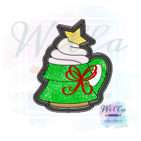 Christmas Tree Mug with Whipped Cream Cookie Cutter