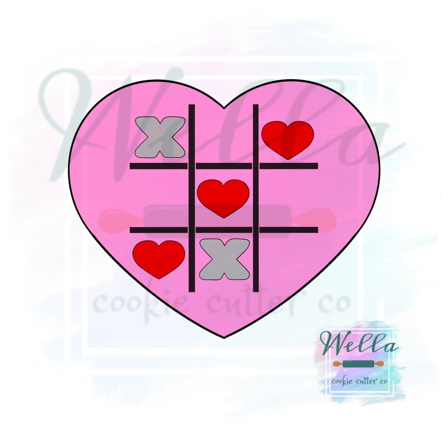 Heart Tic Tac Toe Board Cookie Cutter with Optional Stencil