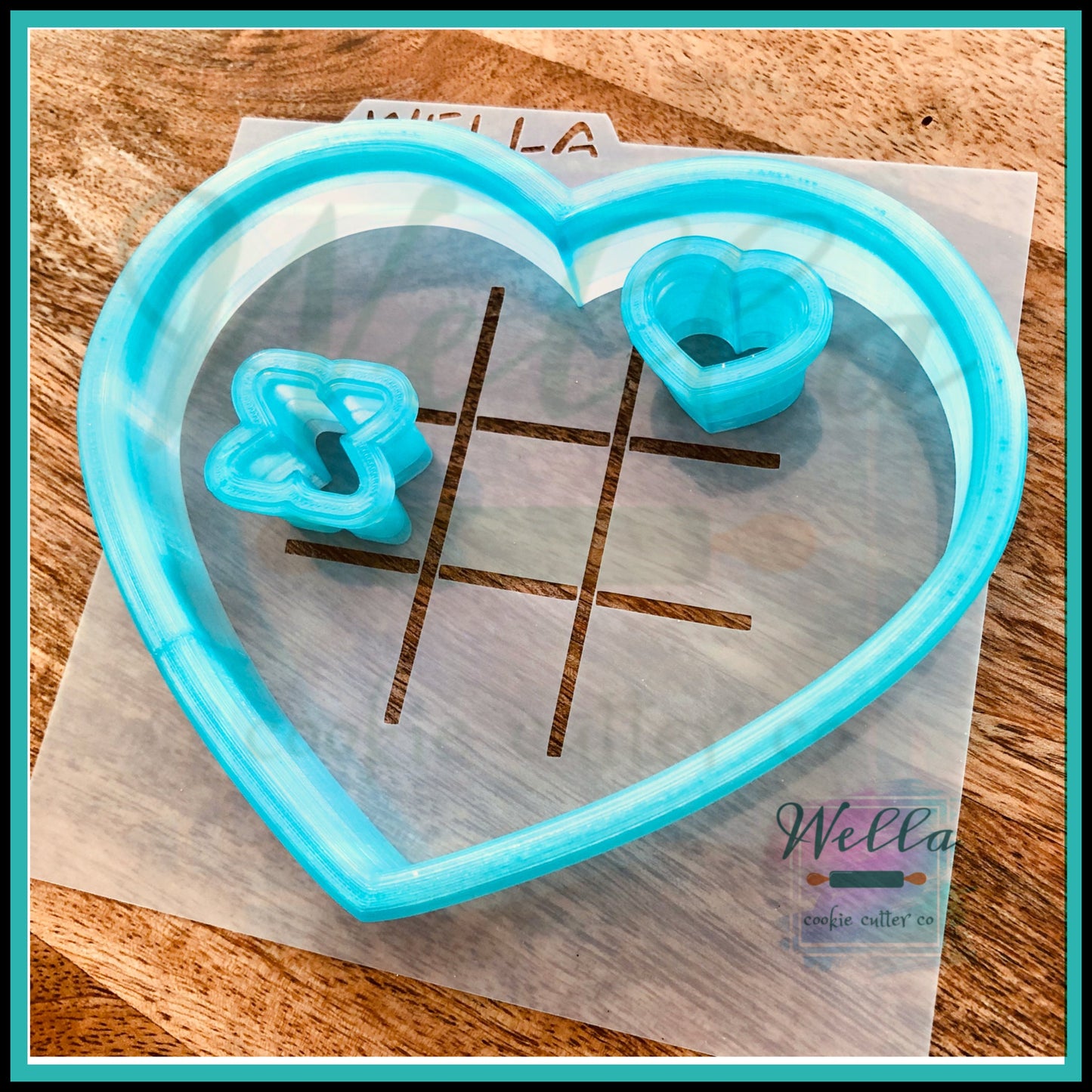 Heart Tic Tac Toe Board Cookie Cutter with Optional Stencil