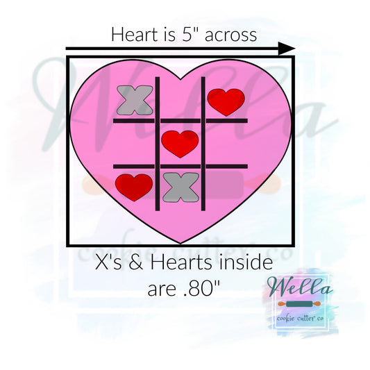 Heart Tic Tac Toe Board Cookie Cutter with Optional Stencil