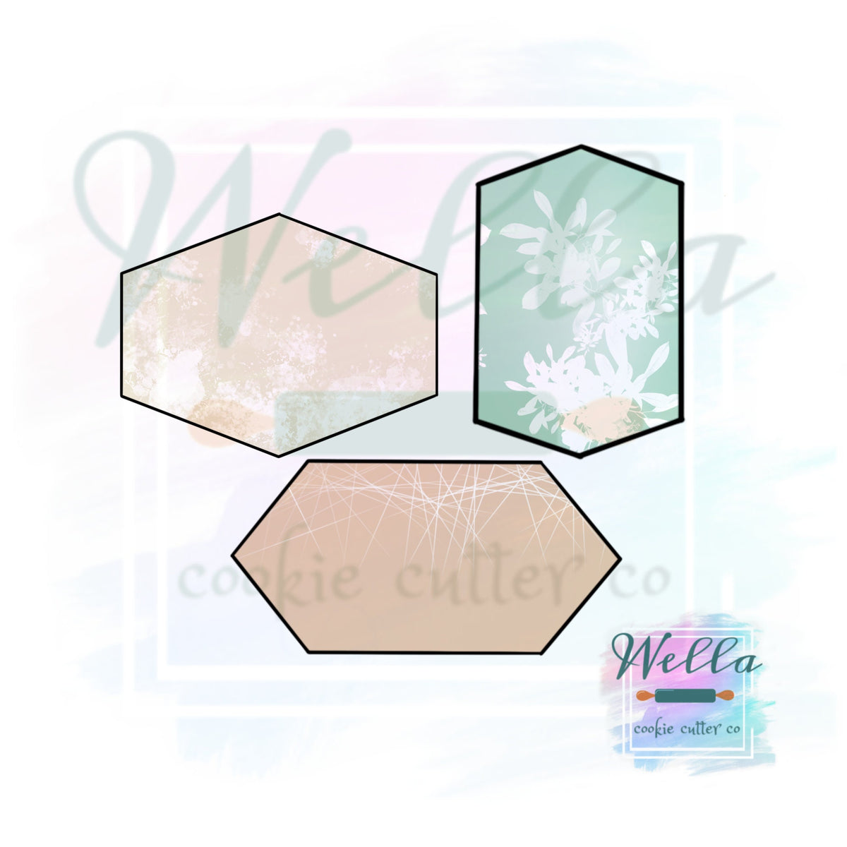Set of 3 Stretched Hexagon Cookie Cutters, Elongated Hexagon Set Cookie Cutters