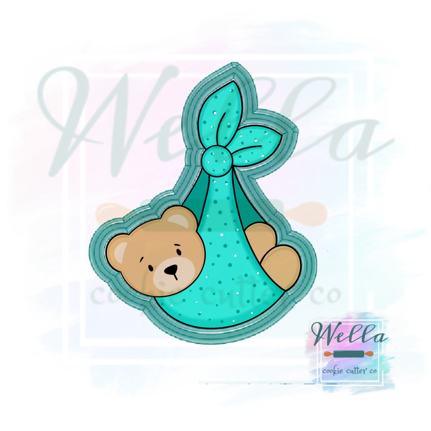 Baby Bear Hanging in Blanket Cookie Cutter, Baby Bear Cookie Cutter, Cute Bear Cutter