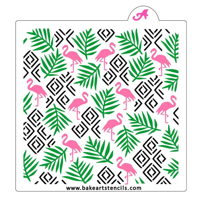 3 Piece Flamingo Deco Pattern Cookie Stencil, Deco Background Stencil, Flamingo Cookie Stencil
