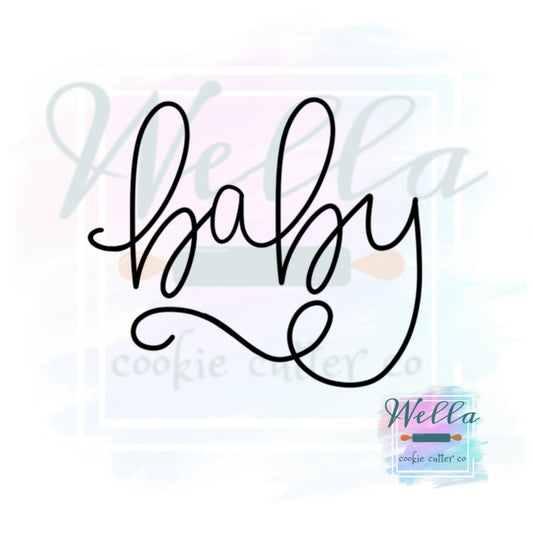 Baby Cookie Cutter, Baby Text with Curly Y Cookie Cutter, baby text cutter