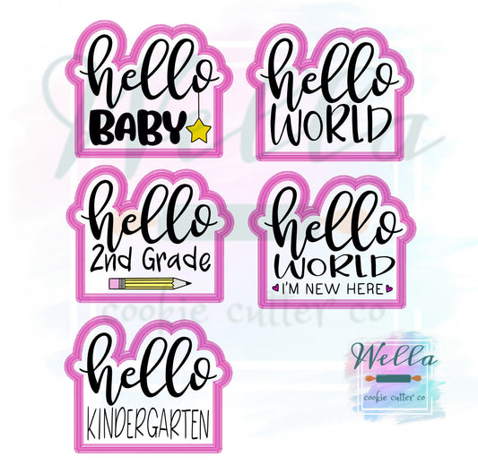 hello Plaque Cookie Cutter with Optional Stencil