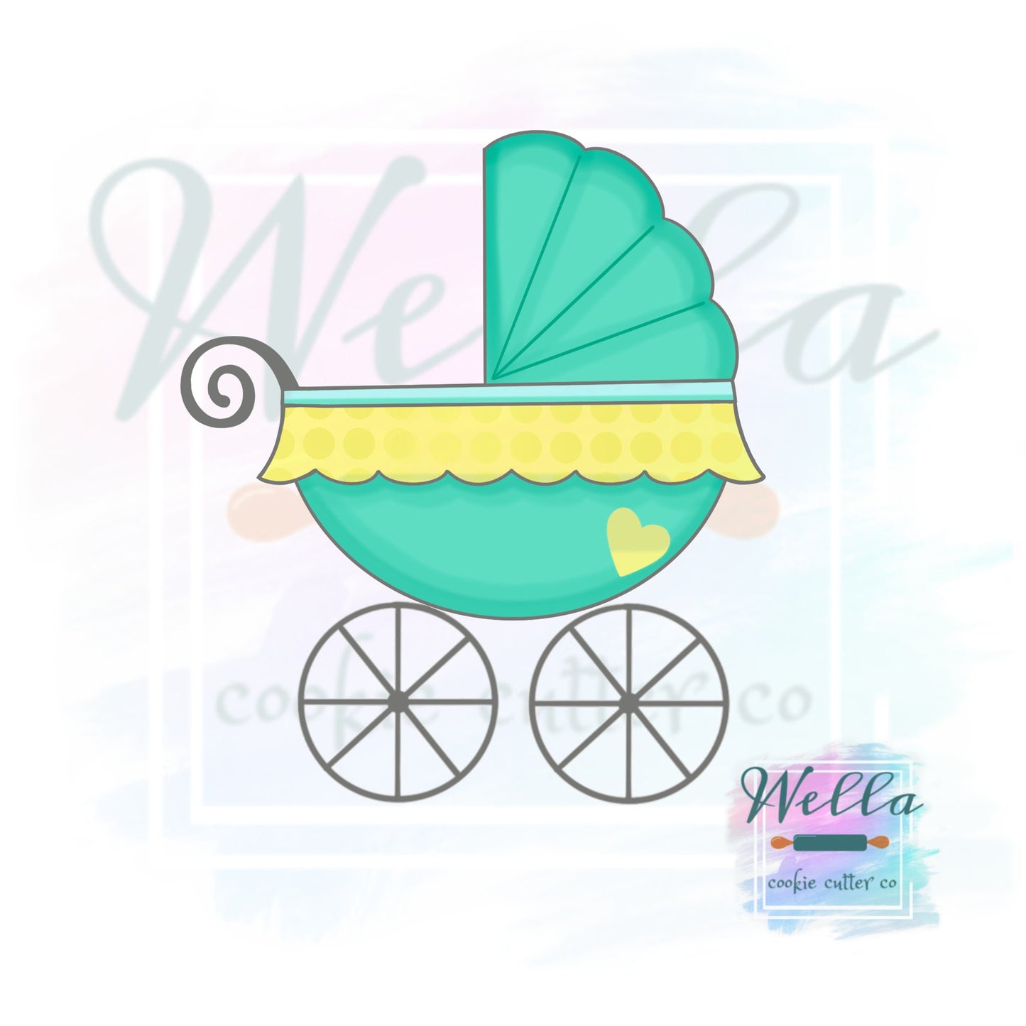 Baby Carriage with Ruffle Cookie Cutter, Carriage Cookie Cutter, Baby Carriage Cutter