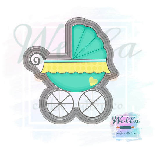 Baby Carriage with Ruffle Cookie Cutter, Carriage Cookie Cutter, Baby Carriage Cutter
