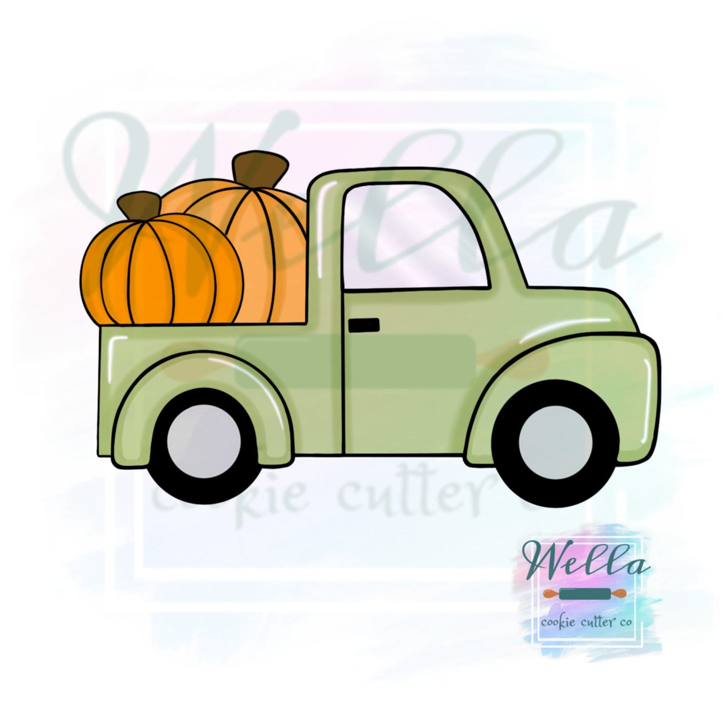 Truck with 2 Pumpkins Cookie Cutter with Optional Stencil Guide, Pumpkin Truck Cookie Cutter, Fall Cookie Cutter