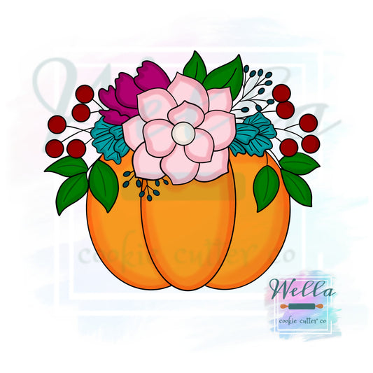 Floral Pumpkin Cookie Cutter, Pumpkin with Flowers Cookie Cutter, Fall Cookie Cutter, Autumn Cookie Cutter