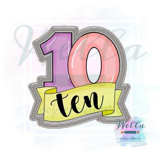 Number 10 with Banner Cookie Cutter