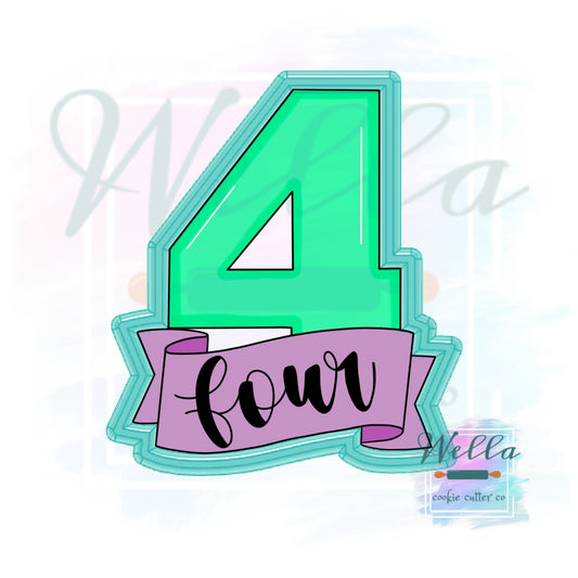 Number Four with Banner Cookie Cutter