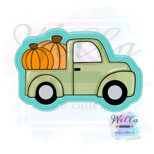 Truck with 2 Pumpkins Cookie Cutter with Optional Stencil Guide, Pumpkin Truck Cookie Cutter, Fall Cookie Cutter