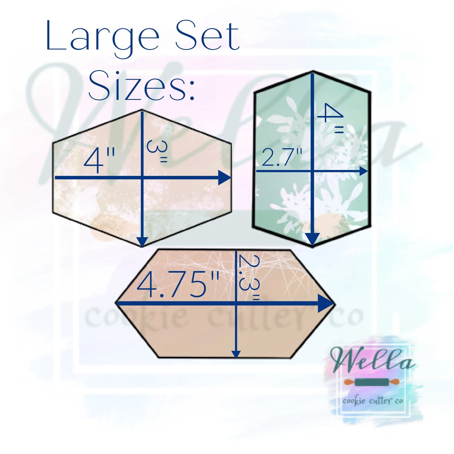 Set of 3 Stretched Hexagon Cookie Cutters, Elongated Hexagon Set Cookie Cutters