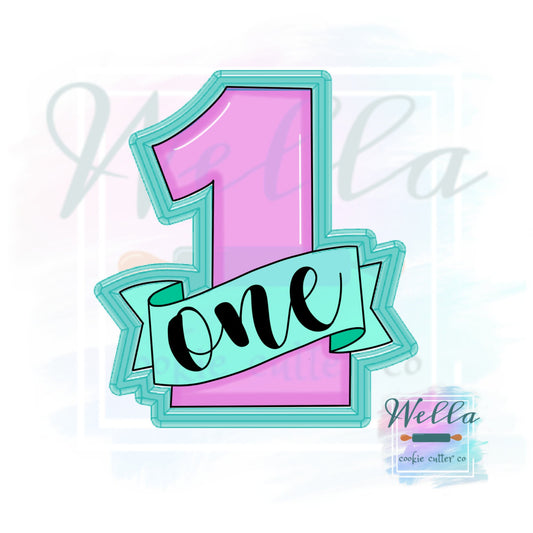 Number One with Banner Cookie Cutter, Number 1 with Banner Cookie Cutter, #1 Cookie Cutter