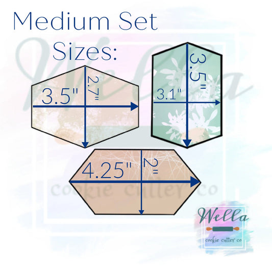 Set of 3 Stretched Hexagon Cookie Cutters, Elongated Hexagon Set Cookie Cutters
