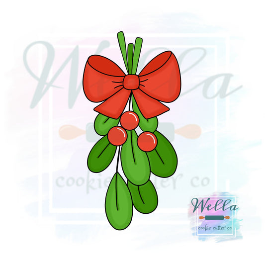 Mistletoe with Bow Cookie Cutter, Christmas Cookie Cutter, Holiday Cookie Cutter, Mistletoe Cutter