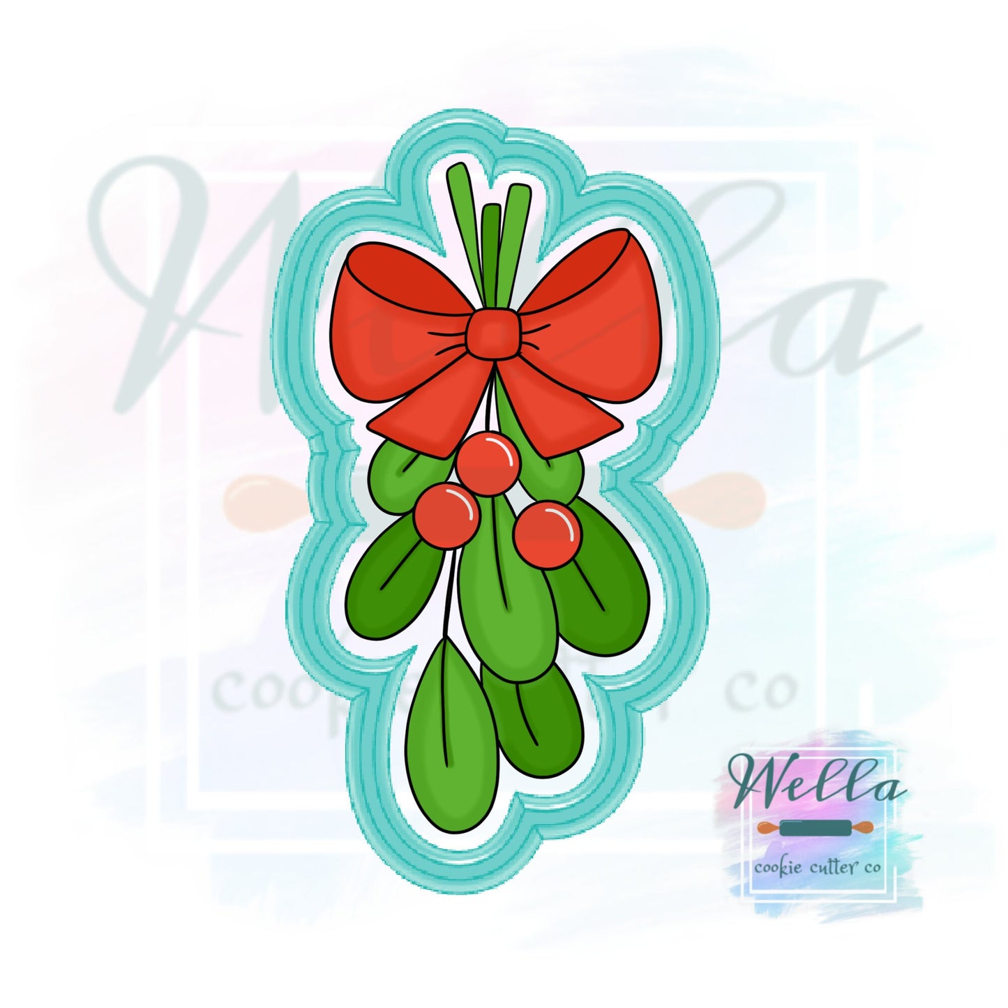 Mistletoe with Bow Cookie Cutter, Christmas Cookie Cutter, Holiday Cookie Cutter, Mistletoe Cutter