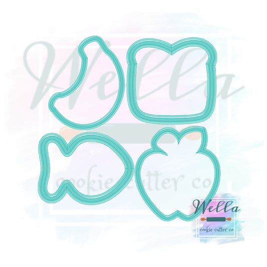 Mini Set School Snacks Cookie Cutters - Set of 4, Mini School Cutters, Mini Apple Cutter, Mini Bread Cutter, Banana Cutter