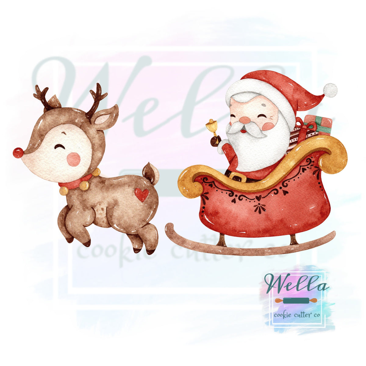 Santa in Sleigh and Reindeer Cookie Cutters - Set of 2, Christmas Cookie Cutters, Santa in Sleigh Cutter, Reindeer Flying Cutter
