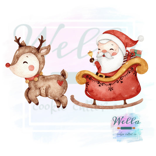 Santa in Sleigh and Reindeer Cookie Cutters - Set of 2, Christmas Cookie Cutters, Santa in Sleigh Cutter, Reindeer Flying Cutter