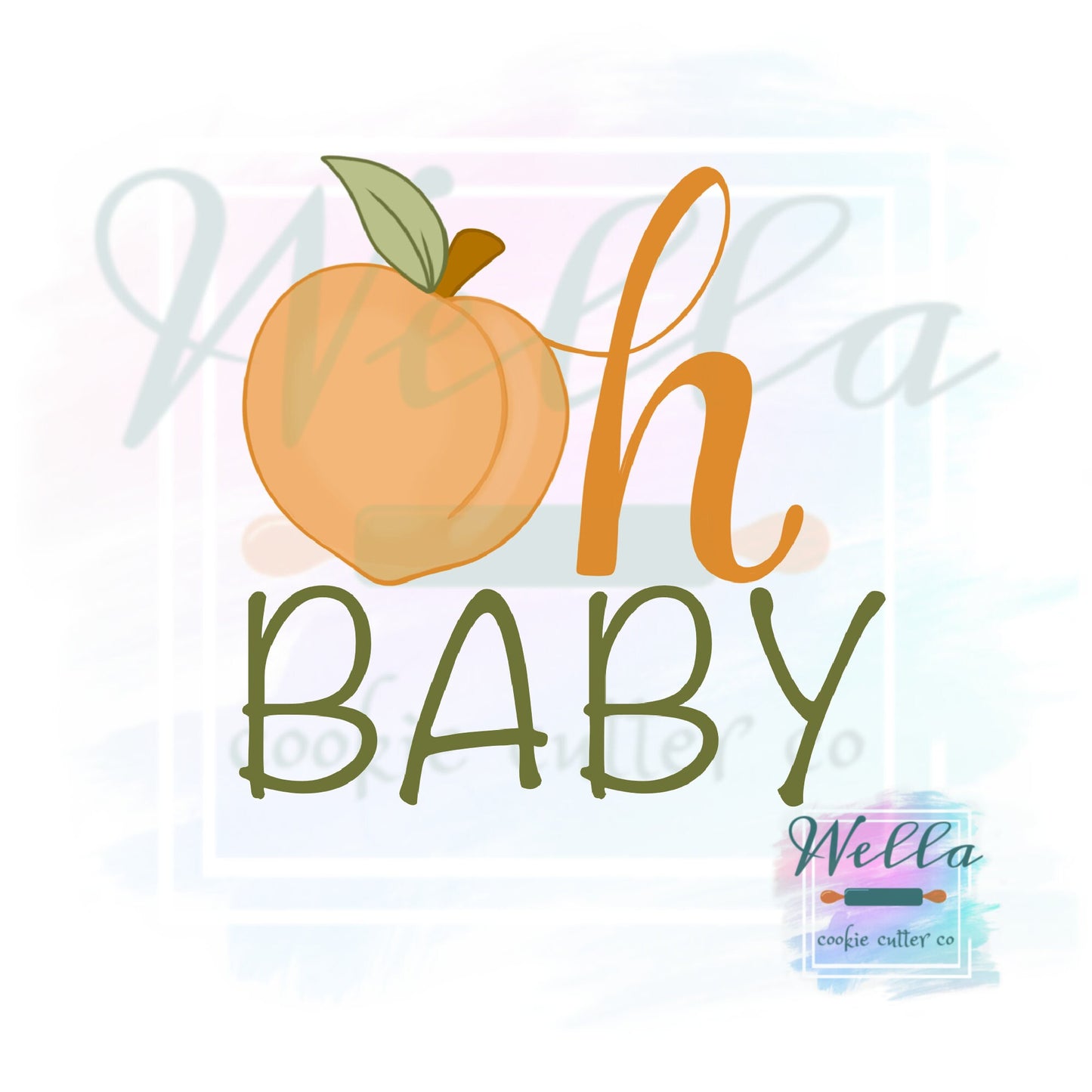 Peach Oh Baby Cookie Cutter with Optional Stencil