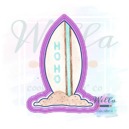 Surfboard in Sand Cookie Cutter, Christmas in July Cookie Cutter, Surfboard Cookie Cutter