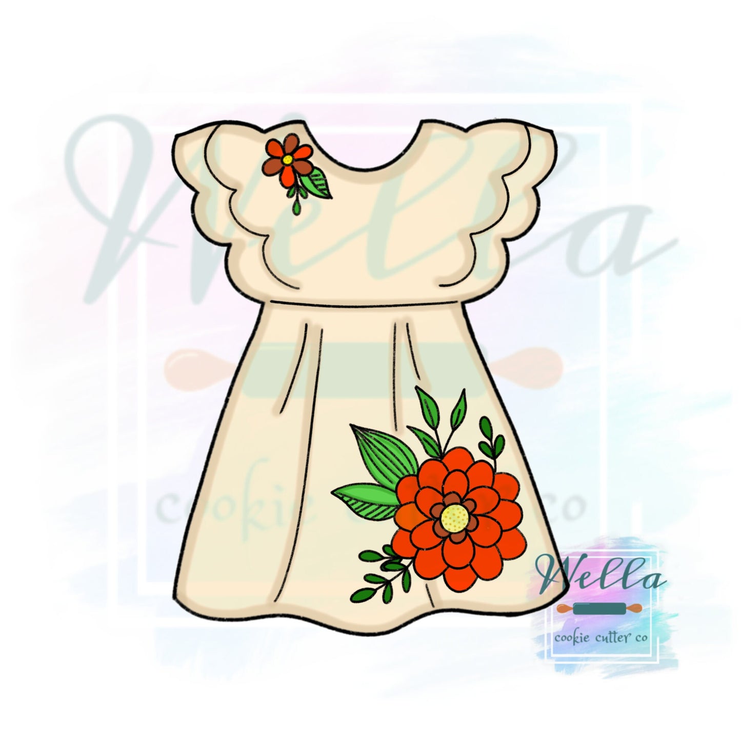 Dress with Ruffled Sleeves Cookie Cutter, Little Girl Dress Cookie Cutter