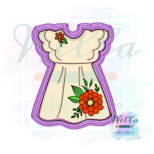 Dress with Ruffled Sleeves Cookie Cutter, Little Girl Dress Cookie Cutter