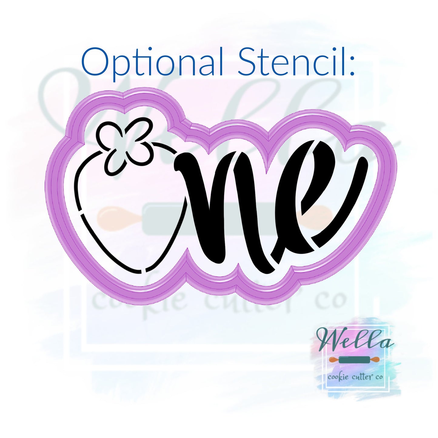 Strawberry ONE Cookie Cutter with Optional Stencil