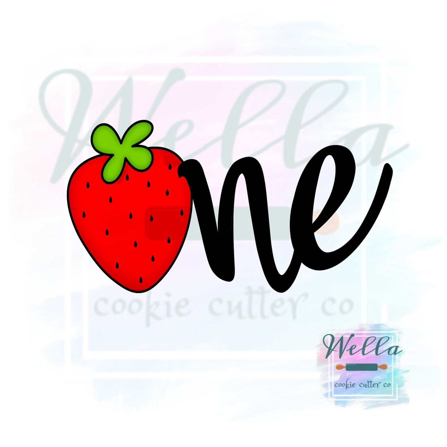 Strawberry ONE Cookie Cutter with Optional Stencil