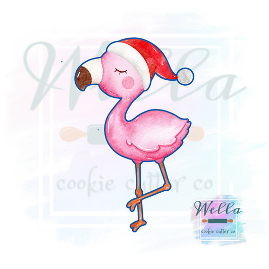 Flamingo with Santa Hat Cookie Cutter, Christmas in July Cookie Cutter