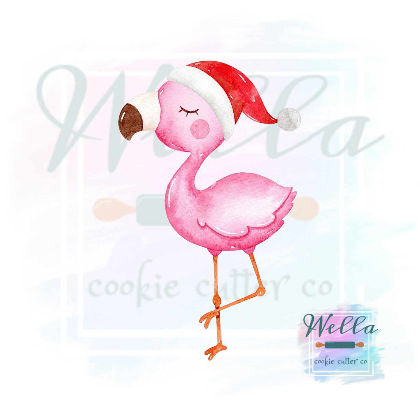 Flamingo with Santa Hat Cookie Cutter, Christmas in July Cookie Cutter