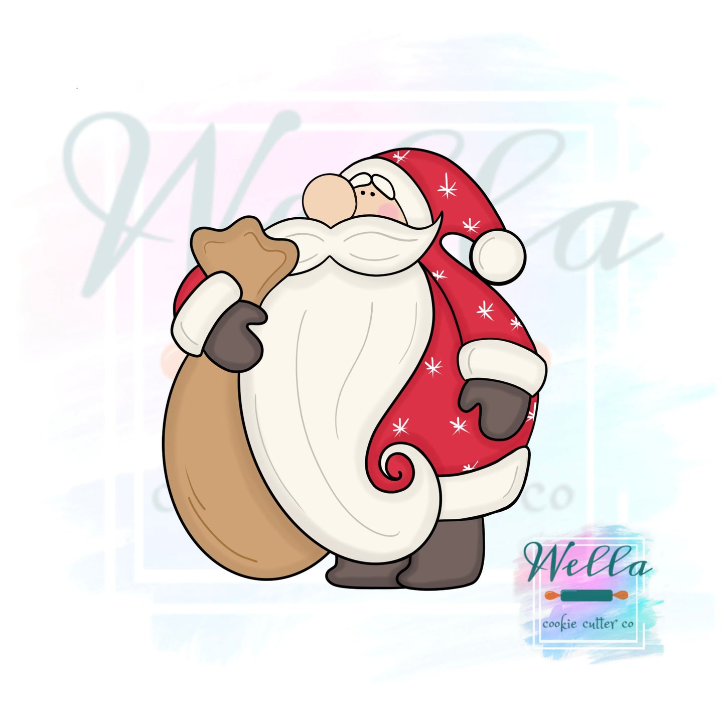 Santa Holding Sack Cookie Cutter with Optional Stencil Guide, Christmas Cookie Cutter, Santa Claus Cookie Cutter