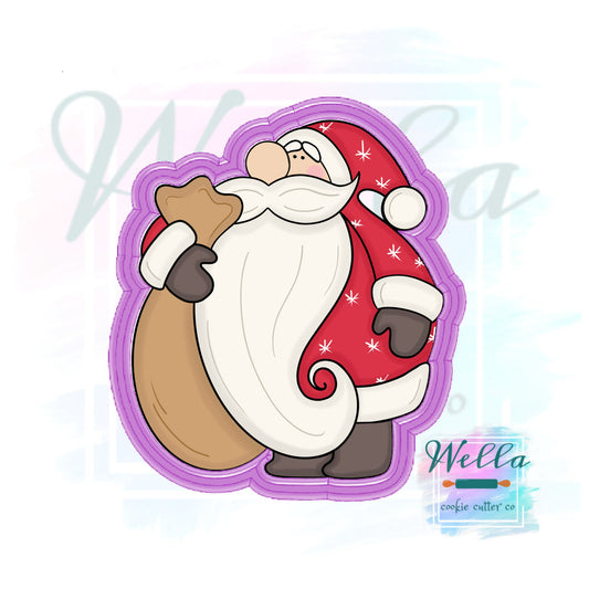 Santa Holding Sack Cookie Cutter with Optional Stencil Guide, Christmas Cookie Cutter, Santa Claus Cookie Cutter