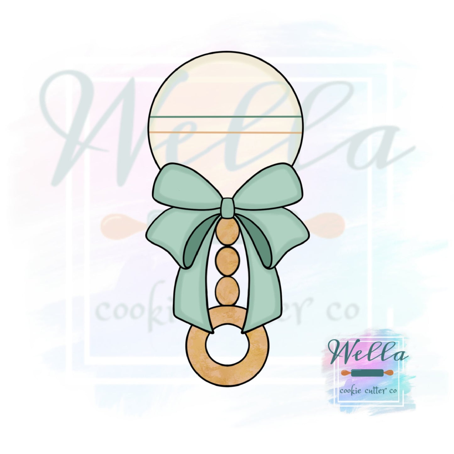 Baby Rattle with Double Bow Cookie Cutter with Optional Stencil