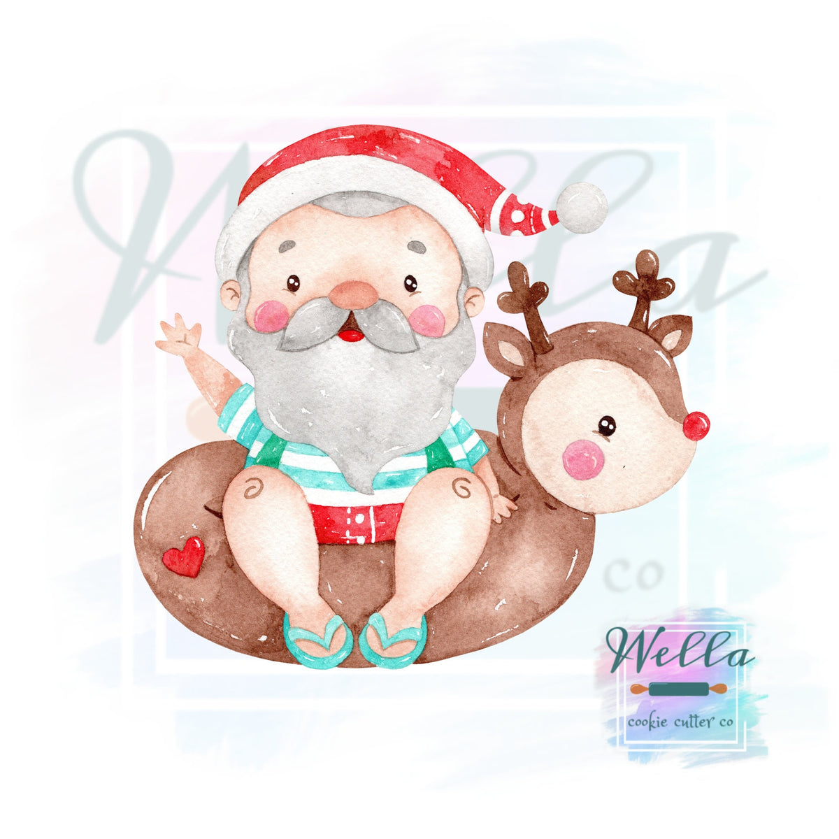 Santa in Reindeer Float Cookie Cutter, Summer Santa Cookie Cutter, Christmas in July Cookie Cutter