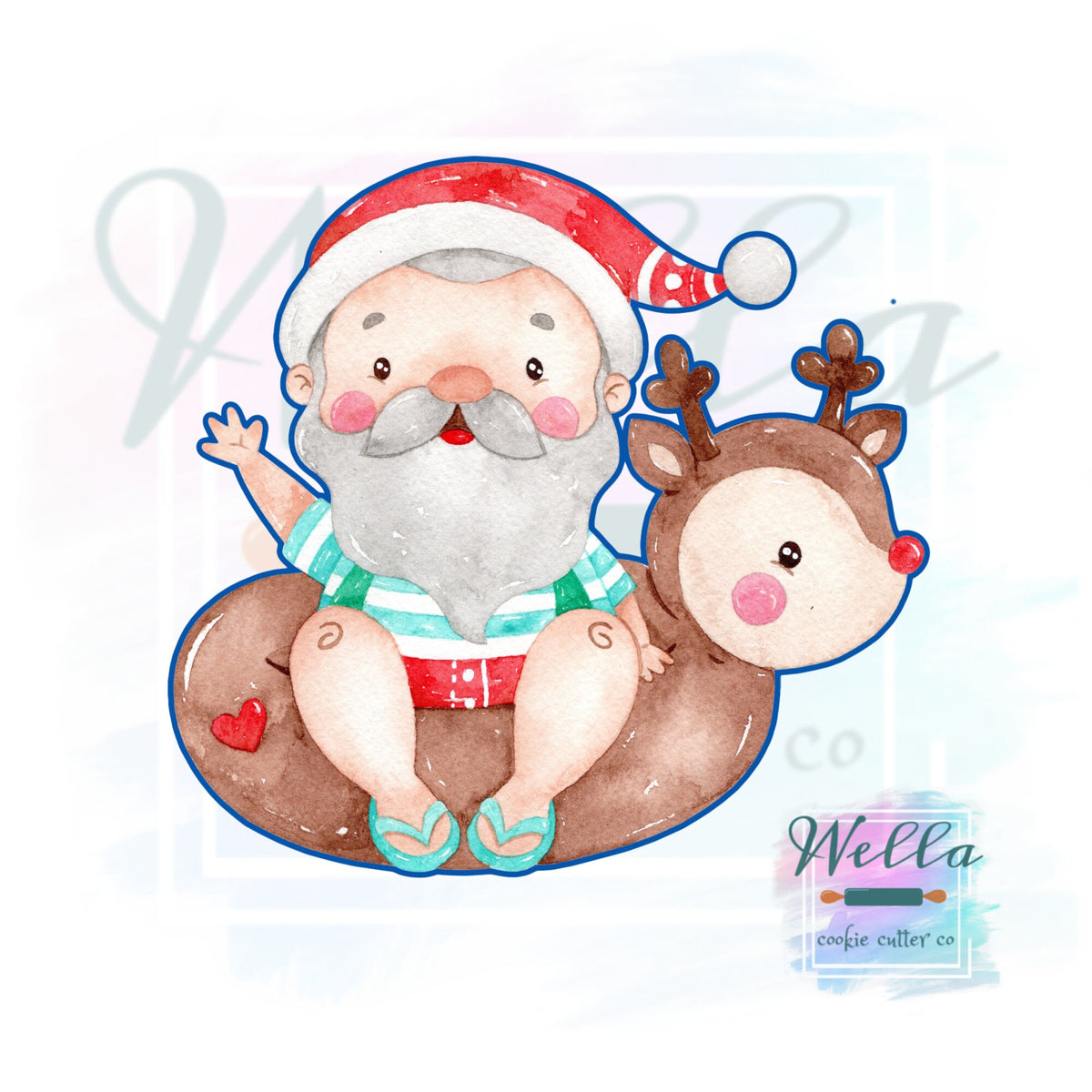 Santa in Reindeer Float Cookie Cutter, Summer Santa Cookie Cutter, Christmas in July Cookie Cutter