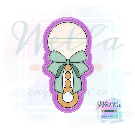 Baby Rattle with Double Bow Cookie Cutter with Optional Stencil