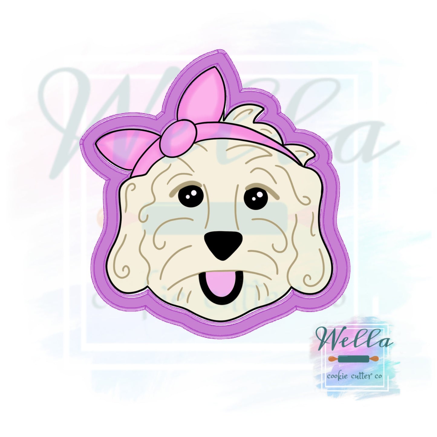 Doodle Girl Dog Cookie Cutter, Dog Doodle with Bandana Cookie Cutter