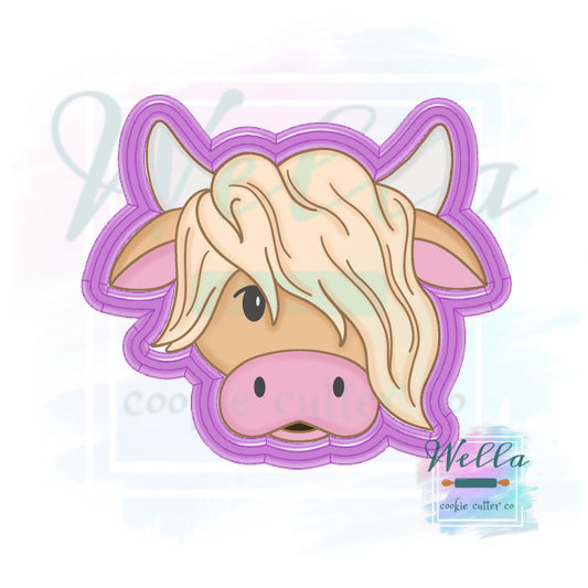 Highland Cow Head Cookie Cutter with Optional Stencil Guide, Cow Cookie Cutter