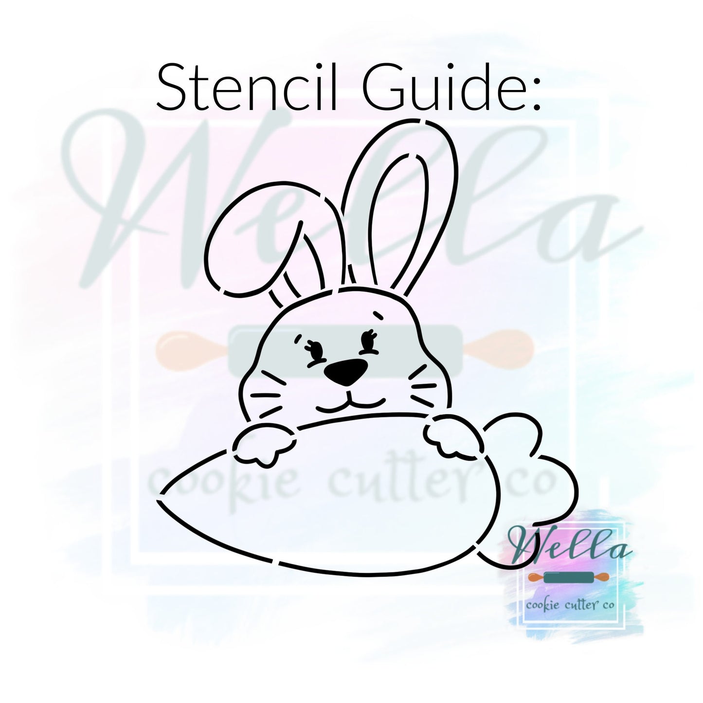 Bunny Holding Carrot Name Plaque Cookie Cutter with Optional Stencil Guide