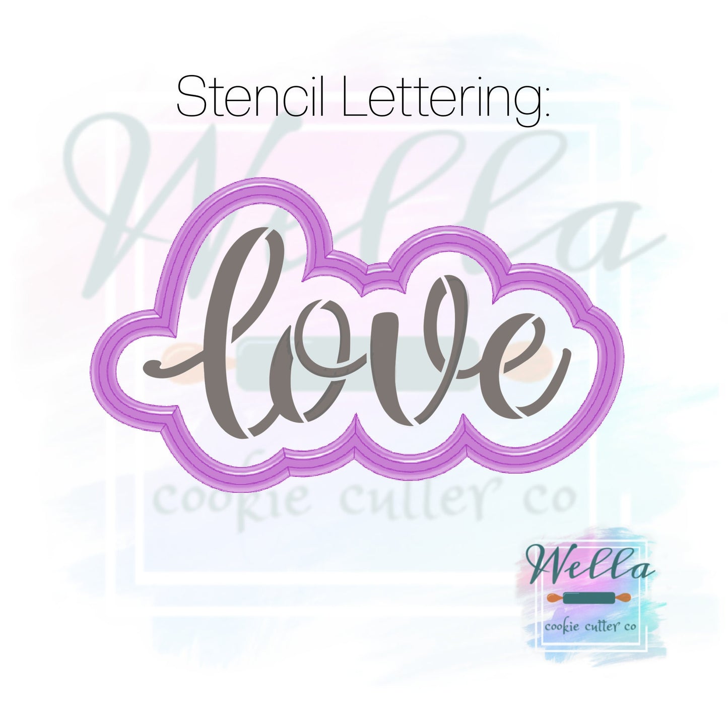 love Text Cookie Cutter with Optional Stencil, Bridal Cookie Cutter