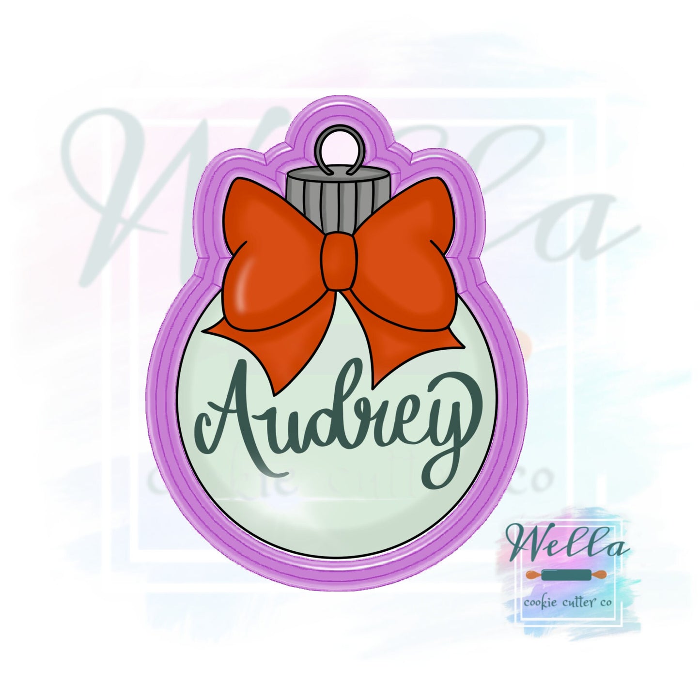 Ornament with Bow #2 Cookie Cutter with Optional Stencil, Christmas Cookie Cutter
