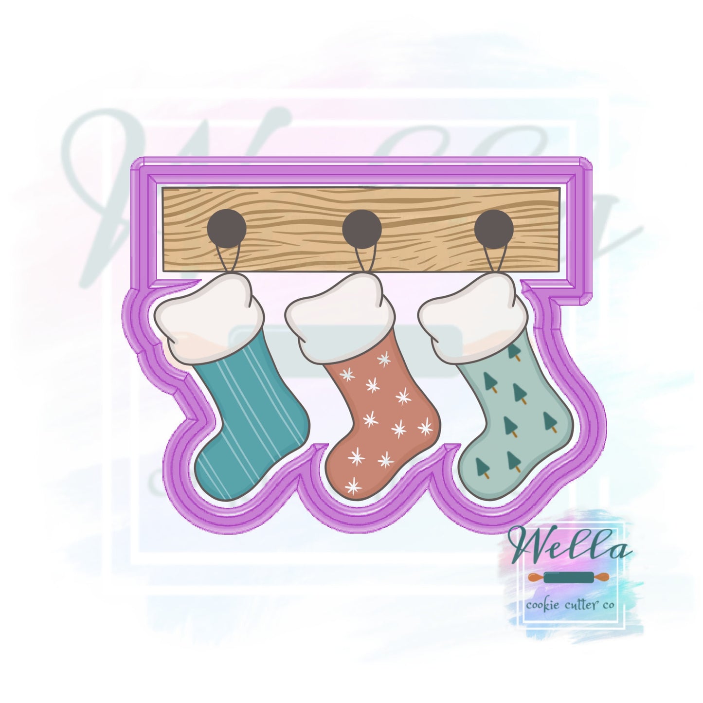 Hanging Stockings Cookie Cutter with Optional Stencil Guide, Christmas Cookie Cutter