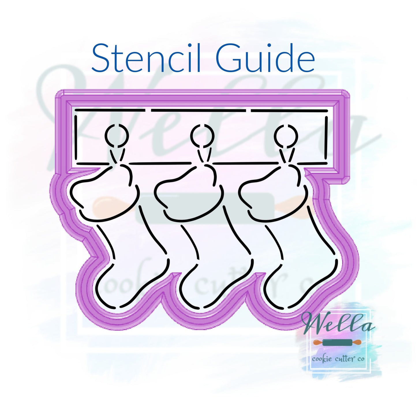 Hanging Stockings Cookie Cutter with Optional Stencil Guide, Christmas Cookie Cutter